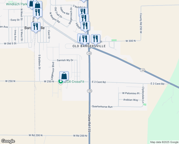 map of restaurants, bars, coffee shops, grocery stores, and more near 994 State Road 135 in Franklin