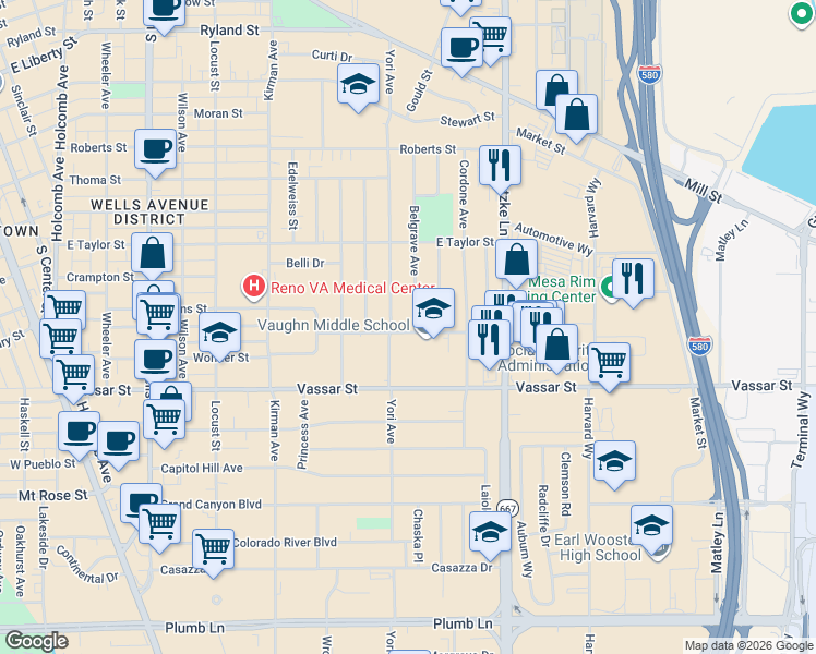 map of restaurants, bars, coffee shops, grocery stores, and more near 1200 Bresson Avenue in Reno