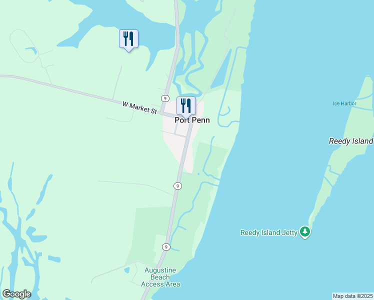 map of restaurants, bars, coffee shops, grocery stores, and more near 108 South Congress Street in Port Penn