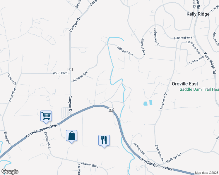 map of restaurants, bars, coffee shops, grocery stores, and more near 42 Ridgeview Lane in Oroville