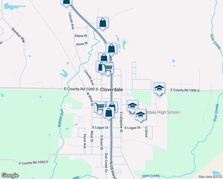 map of restaurants, bars, coffee shops, grocery stores, and more near in Cloverdale