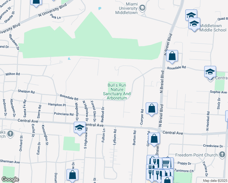 map of restaurants, bars, coffee shops, grocery stores, and more near 3909 Rosedale Road in Middletown