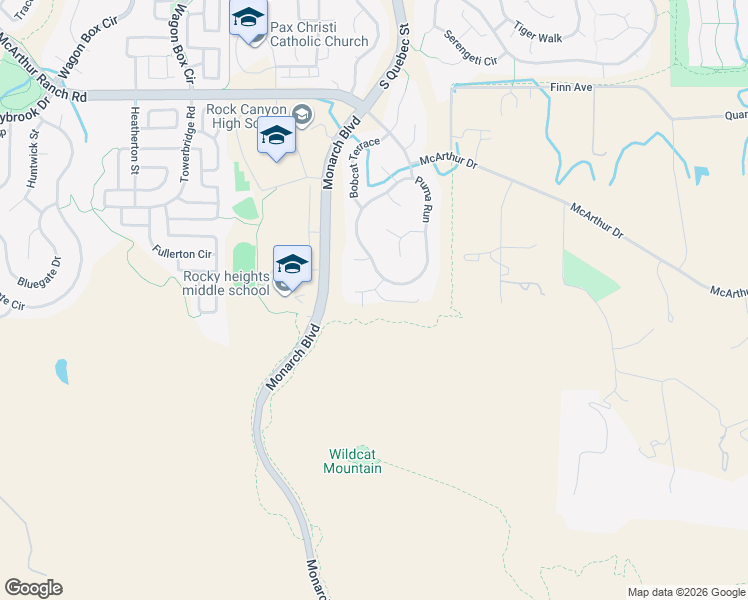 map of restaurants, bars, coffee shops, grocery stores, and more near 6072 Puma Ridge in Lone Tree