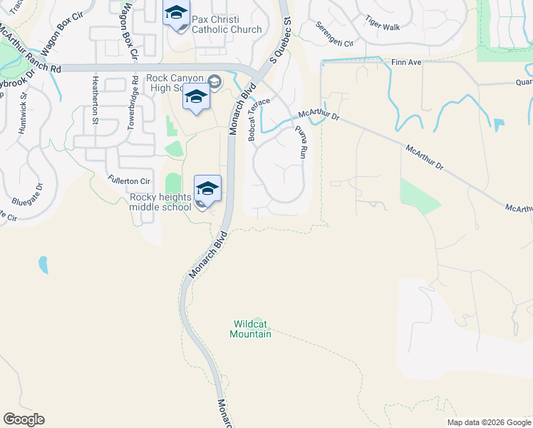 map of restaurants, bars, coffee shops, grocery stores, and more near 6072 Puma Ridge in Lone Tree