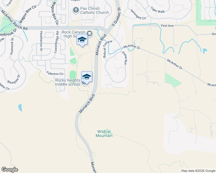 map of restaurants, bars, coffee shops, grocery stores, and more near 6072 Puma Ridge in Lone Tree