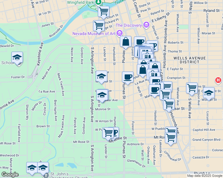 map of restaurants, bars, coffee shops, grocery stores, and more near 445 La Rue Avenue in Reno