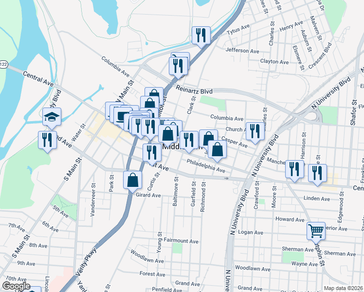 map of restaurants, bars, coffee shops, grocery stores, and more near in Middletown