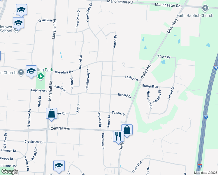 map of restaurants, bars, coffee shops, grocery stores, and more near 208 Kenec Drive in Middletown