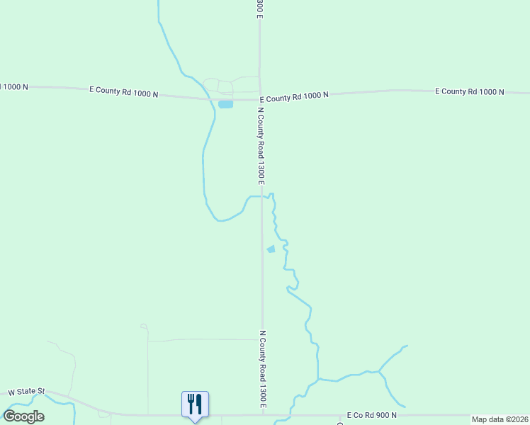 map of restaurants, bars, coffee shops, grocery stores, and more near 9629 North County Road 1300 East in Charleston