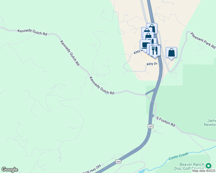 map of restaurants, bars, coffee shops, grocery stores, and more near 27435 Kennedy Gulch Road in Conifer