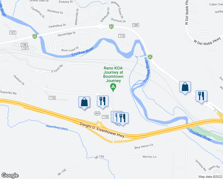 map of restaurants, bars, coffee shops, grocery stores, and more near Cabela Dr in Reno