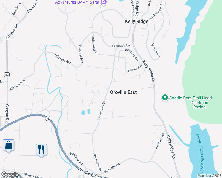map of restaurants, bars, coffee shops, grocery stores, and more near 135 Riverview Drive in Oroville