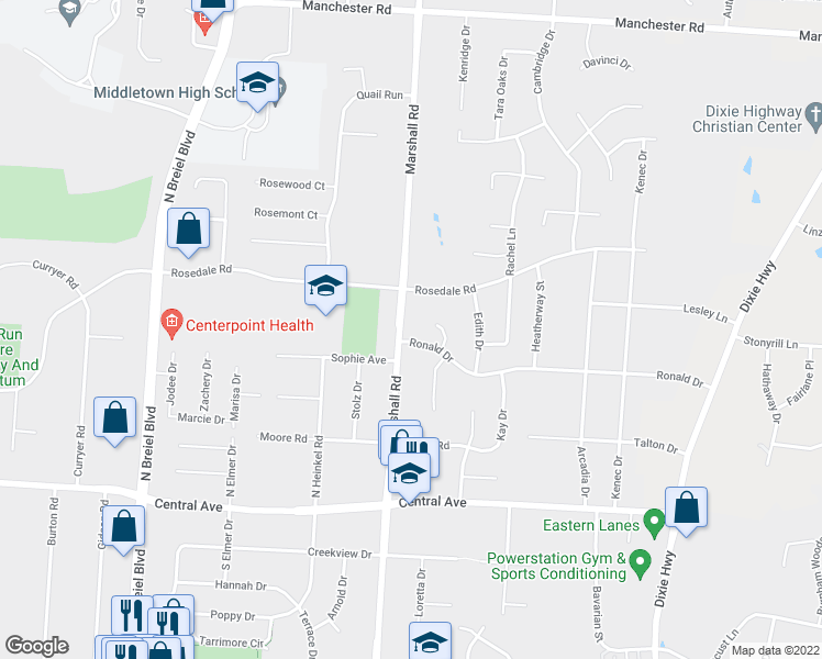 map of restaurants, bars, coffee shops, grocery stores, and more near 214 Leland Court in Middletown