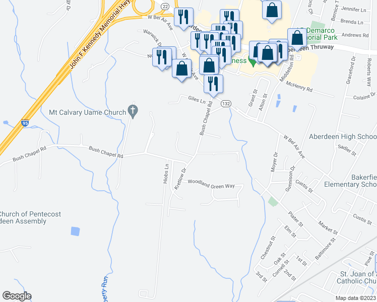 map of restaurants, bars, coffee shops, grocery stores, and more near 139 William Powell Court in Aberdeen