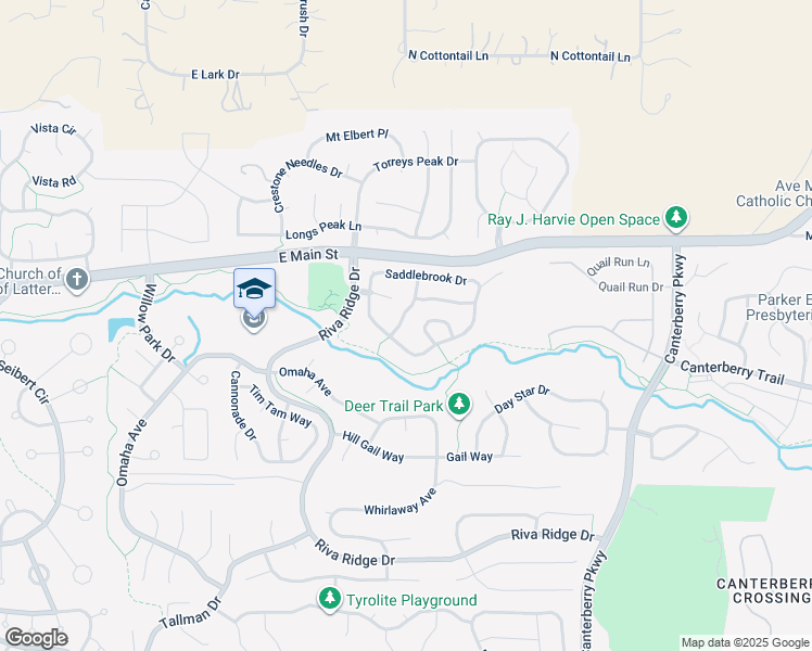 map of restaurants, bars, coffee shops, grocery stores, and more near 10788 Wheatfield Lane in Parker