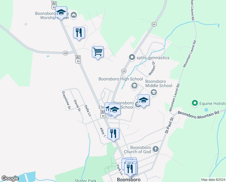map of restaurants, bars, coffee shops, grocery stores, and more near 101 Maple Avenue in Boonsboro