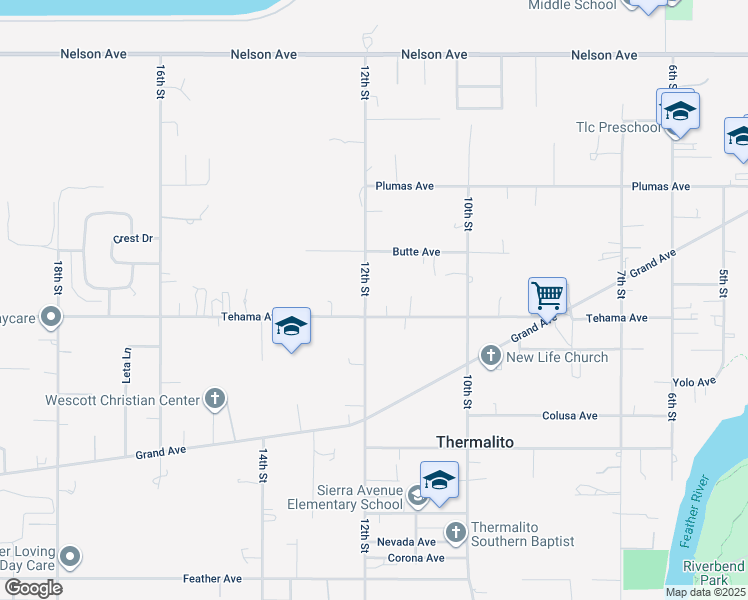 map of restaurants, bars, coffee shops, grocery stores, and more near 1814 12th Street in Oroville