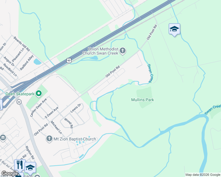 map of restaurants, bars, coffee shops, grocery stores, and more near 2420 Old Post Road in Aberdeen