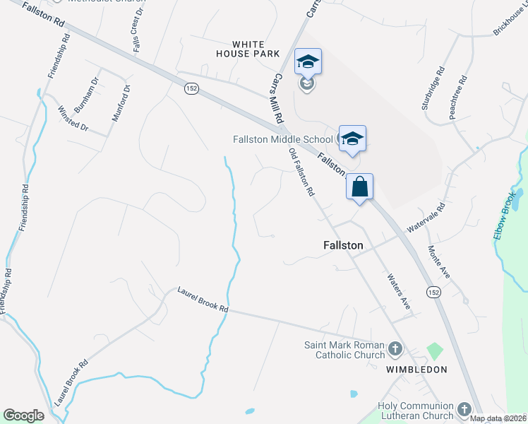 map of restaurants, bars, coffee shops, grocery stores, and more near 1119 Chatelaine Drive in Fallston