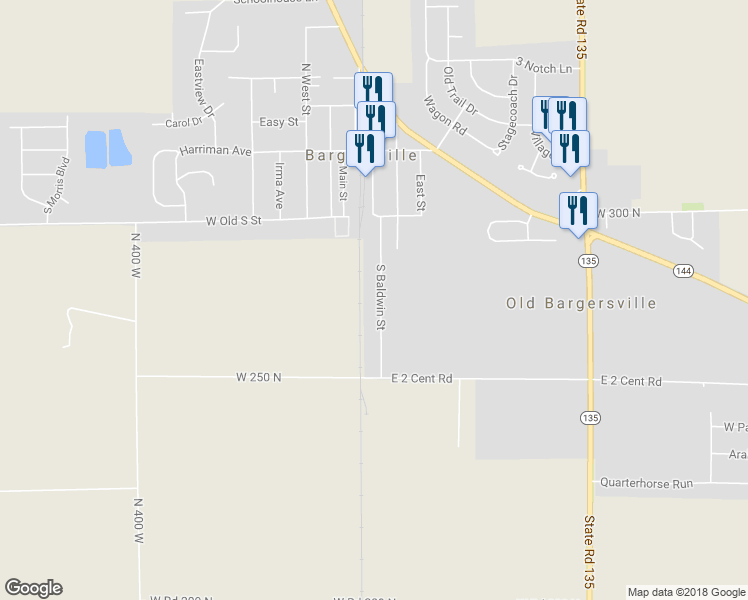 map of restaurants, bars, coffee shops, grocery stores, and more near 356 S Baldwin St in Bargersville