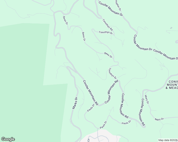 map of restaurants, bars, coffee shops, grocery stores, and more near 31320 Timothys Trail in Conifer