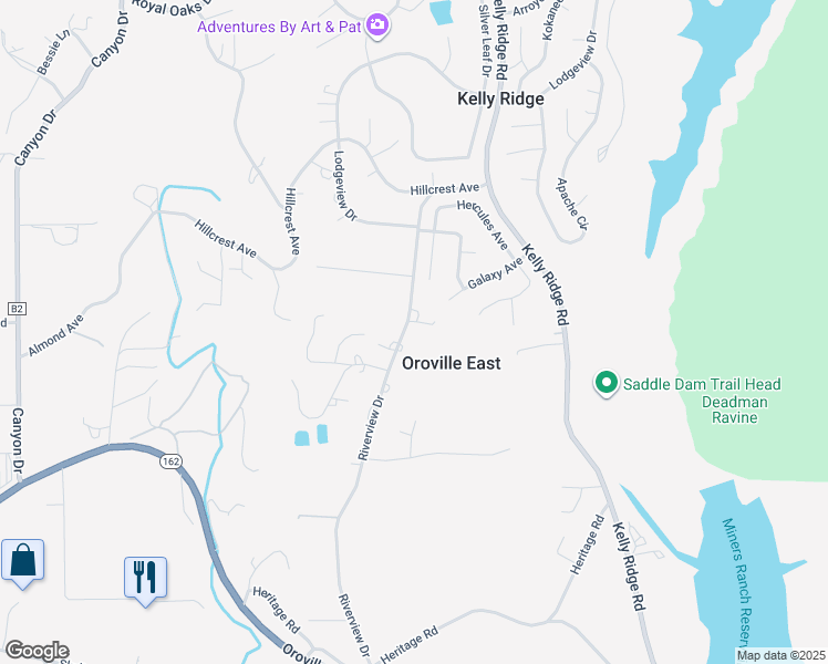 map of restaurants, bars, coffee shops, grocery stores, and more near 0 Riverview Drive in Oroville