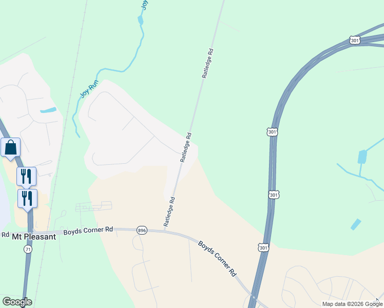 map of restaurants, bars, coffee shops, grocery stores, and more near 500 Ratledge Road in Middletown