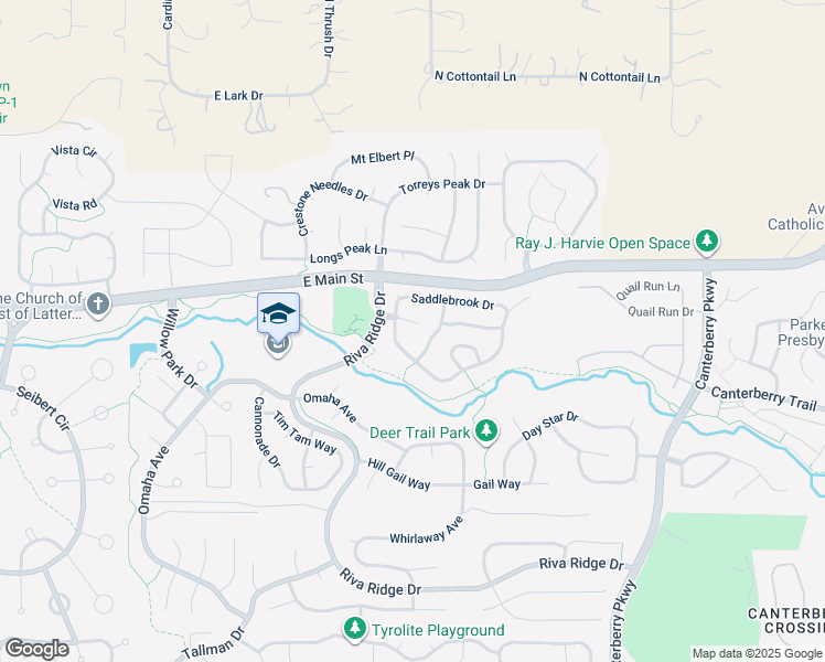 map of restaurants, bars, coffee shops, grocery stores, and more near 10788 Wheatfield Lane in Parker