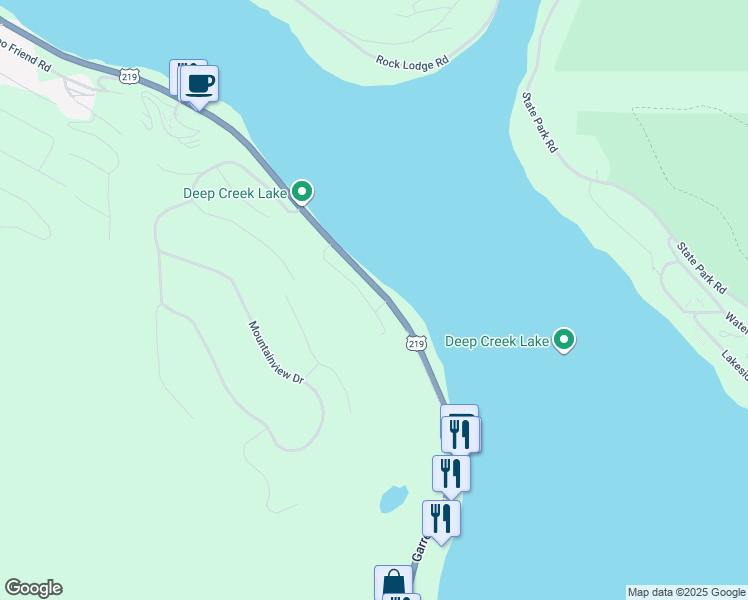 map of restaurants, bars, coffee shops, grocery stores, and more near 20721 Garrett Highway in Oakland