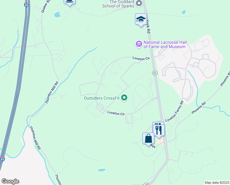 map of restaurants, bars, coffee shops, grocery stores, and more near 39 Loveton Circle in Sparks Glencoe