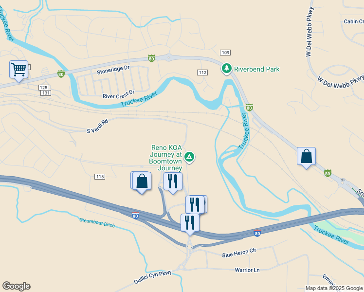 map of restaurants, bars, coffee shops, grocery stores, and more near Cabela Drive in Reno