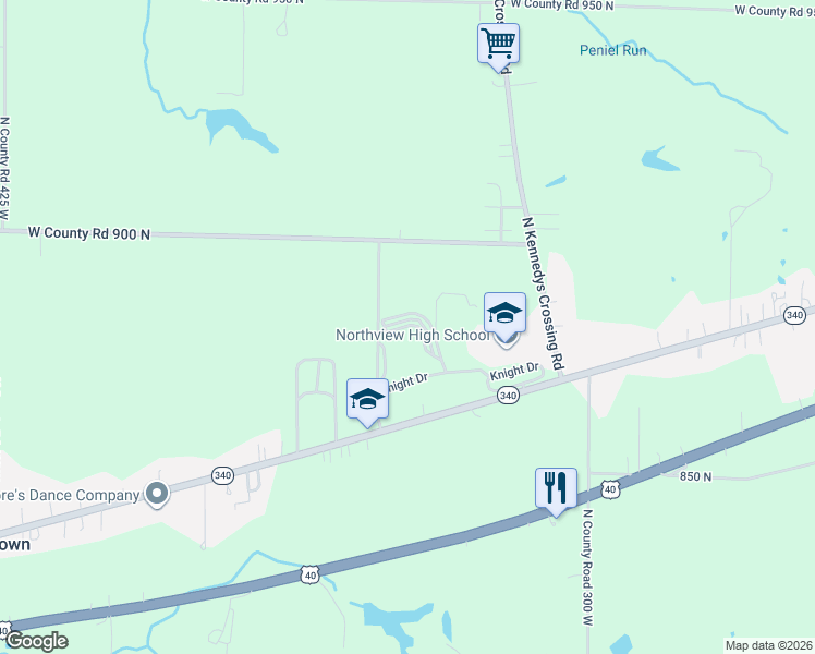 map of restaurants, bars, coffee shops, grocery stores, and more near West Knight Drive in Brazil