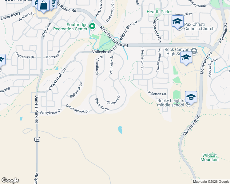 map of restaurants, bars, coffee shops, grocery stores, and more near 4855 Bluegate Drive in Littleton
