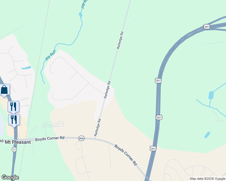 map of restaurants, bars, coffee shops, grocery stores, and more near 500 Ratledge Road in Middletown