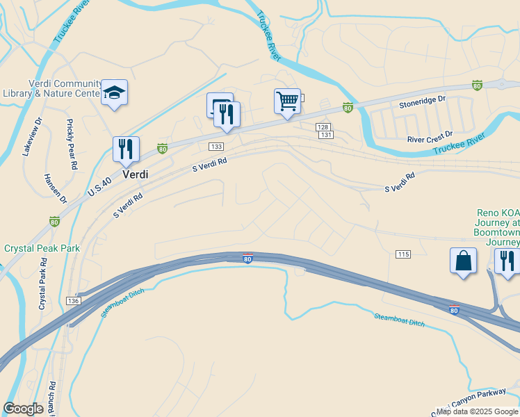 map of restaurants, bars, coffee shops, grocery stores, and more near in Verdi