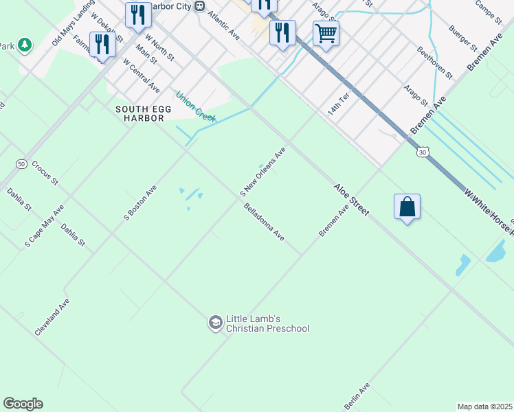 map of restaurants, bars, coffee shops, grocery stores, and more near 1219 Belladonna Avenue in Galloway