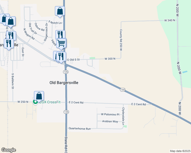 map of restaurants, bars, coffee shops, grocery stores, and more near 838 Indiana 144 in Franklin