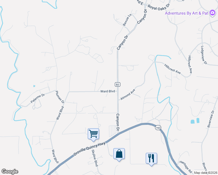 map of restaurants, bars, coffee shops, grocery stores, and more near 371 Ward Boulevard in Oroville