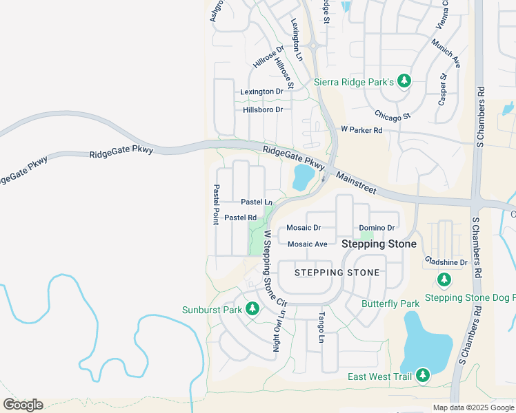 map of restaurants, bars, coffee shops, grocery stores, and more near 14078 Pastel Lane in Parker