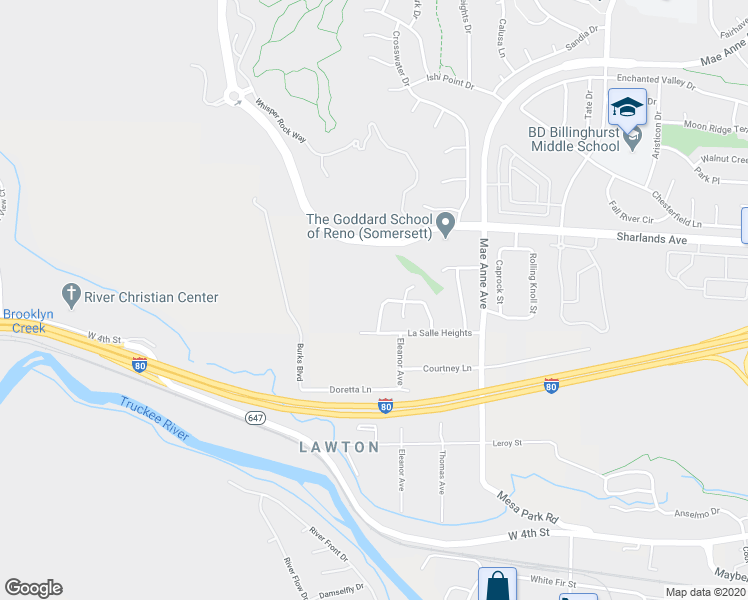 map of restaurants, bars, coffee shops, grocery stores, and more near 7255 Provence Circle in Reno