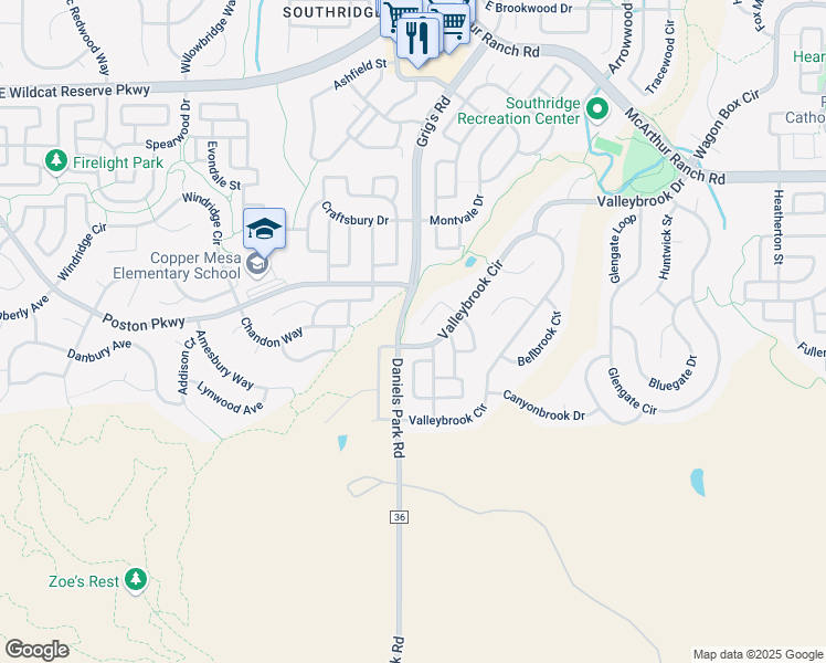 map of restaurants, bars, coffee shops, grocery stores, and more near 10949 Ashurst Way in Highlands Ranch