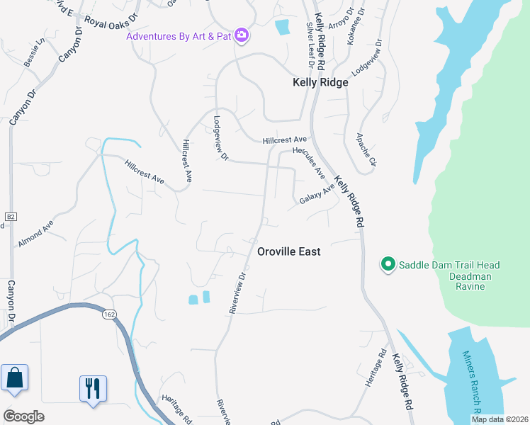 map of restaurants, bars, coffee shops, grocery stores, and more near 95 Riverview Drive in Oroville