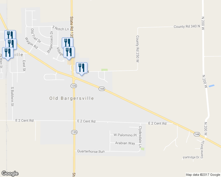 map of restaurants, bars, coffee shops, grocery stores, and more near 838 Indiana 144 in Franklin
