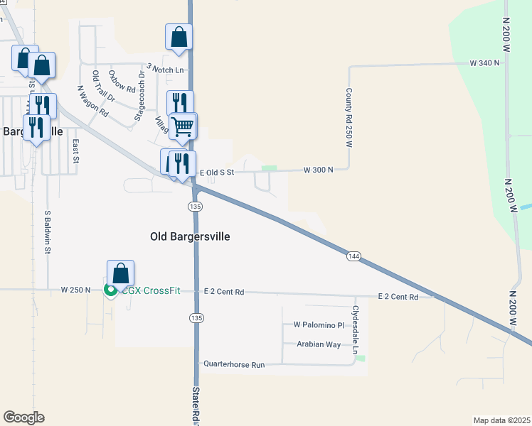 map of restaurants, bars, coffee shops, grocery stores, and more near 758 Indiana 144 in Franklin