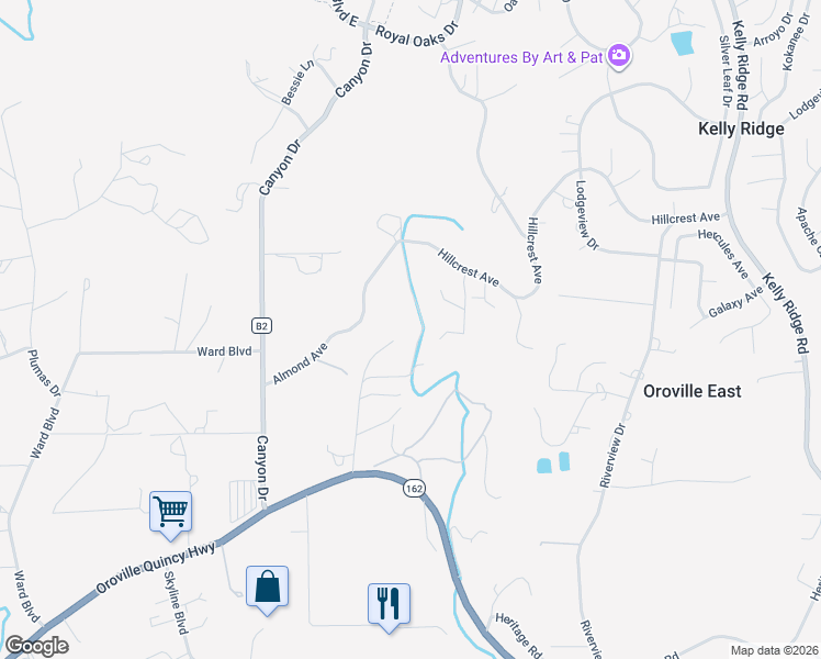 map of restaurants, bars, coffee shops, grocery stores, and more near 126 Ridgeview Lane in Oroville