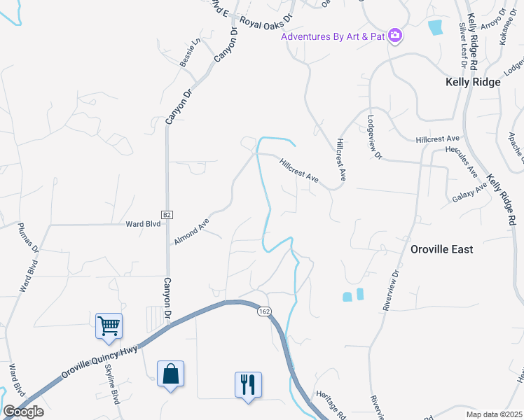 map of restaurants, bars, coffee shops, grocery stores, and more near 126 Ridgeview Lane in Oroville