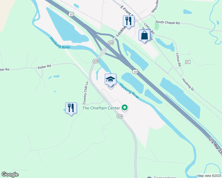 map of restaurants, bars, coffee shops, grocery stores, and more near 14470 Ohio 328 in Logan