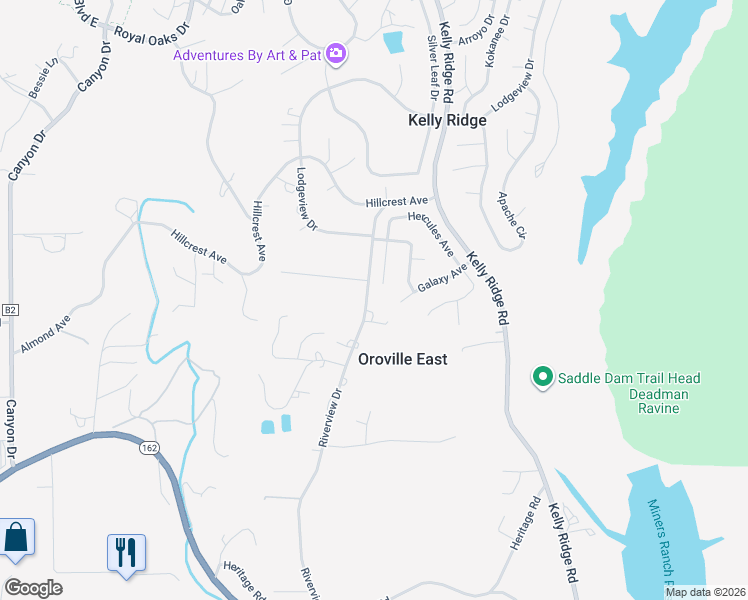map of restaurants, bars, coffee shops, grocery stores, and more near 95 Riverview Drive in Oroville