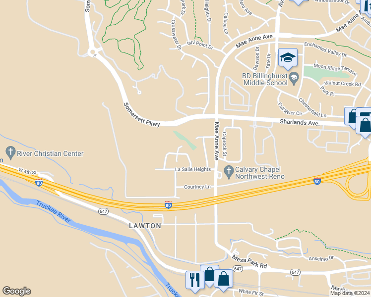 map of restaurants, bars, coffee shops, grocery stores, and more near 440 Avalon Terrace Court in Reno