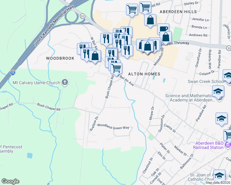 map of restaurants, bars, coffee shops, grocery stores, and more near 754 Battle Avenue in Aberdeen